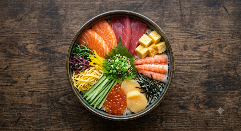 Chirashi don, bol de riz vinaigré au poisson
