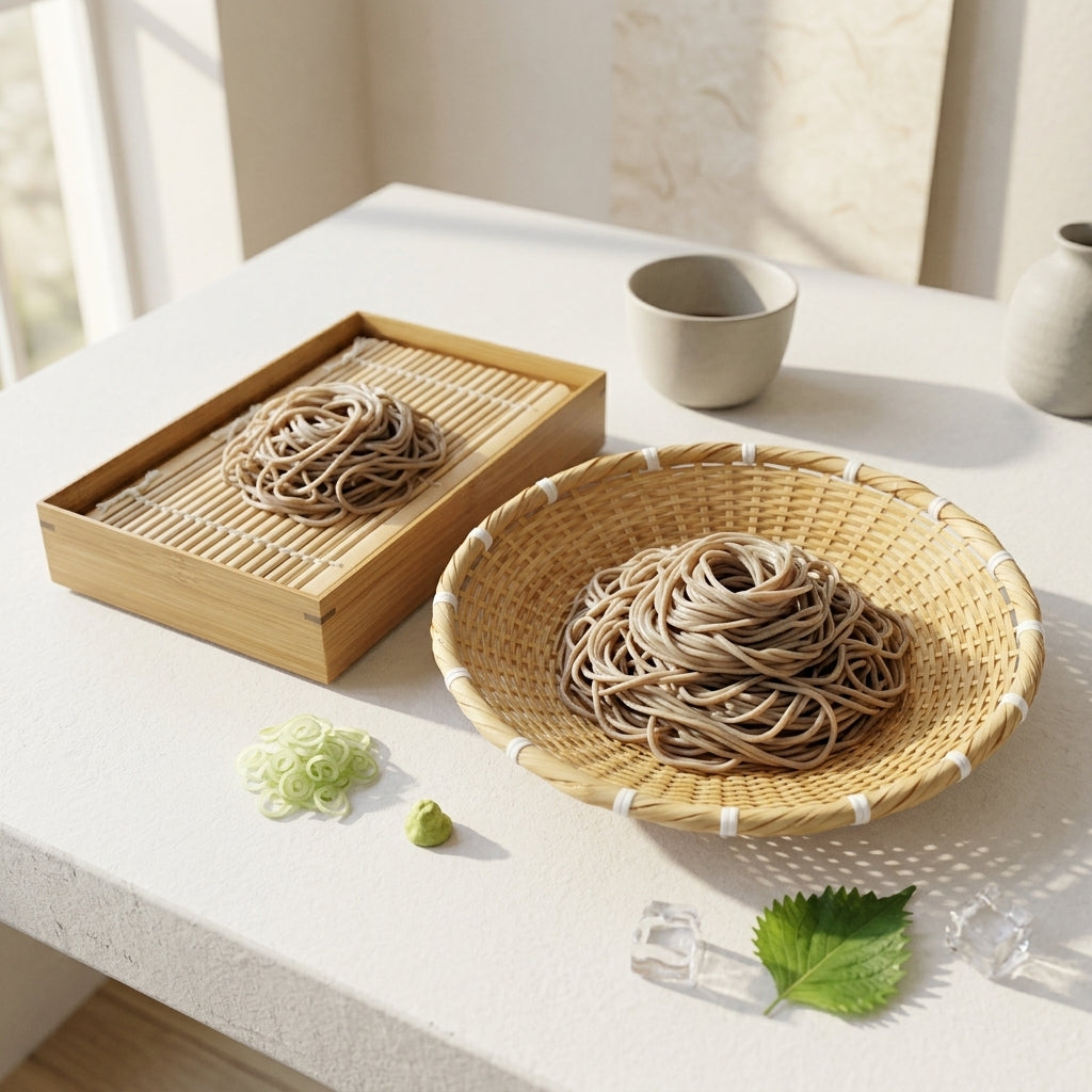 Coffret Soba d'été Dogou, plateau à soba et zaru tressé main, vue 2