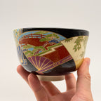 Bol à Matcha Décor d'Éventails et Paysages Dorés