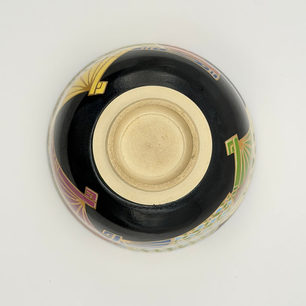 Bol à Matcha Décor d'Éventails et Paysages Dorés