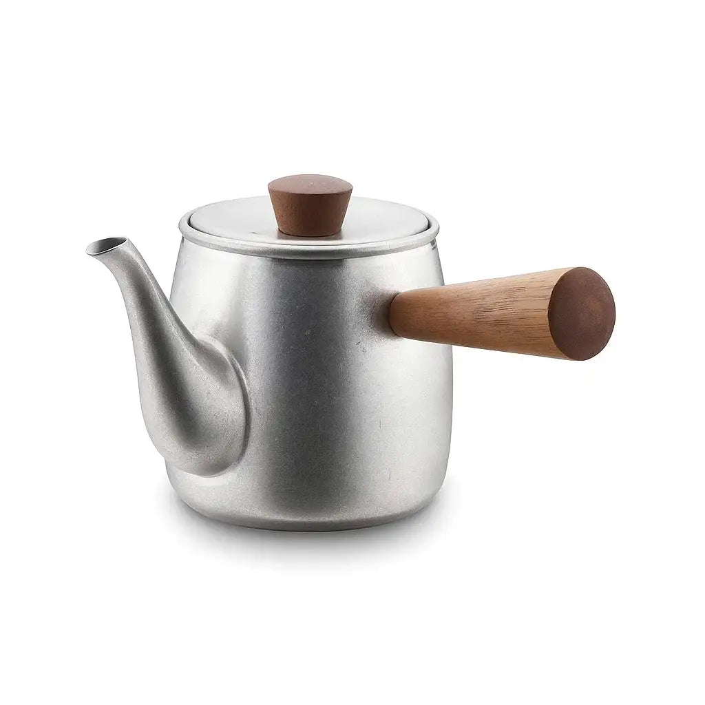 Kyusu inox argent brossé et bois naturel — vue 1