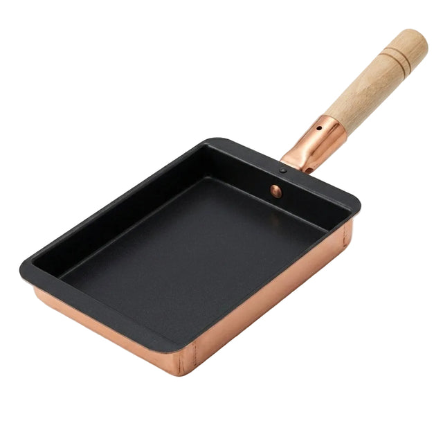 Poêle tamagoyaki rectangulaire en cuivre à manche en bois, pour rouler l'omelette japonaise